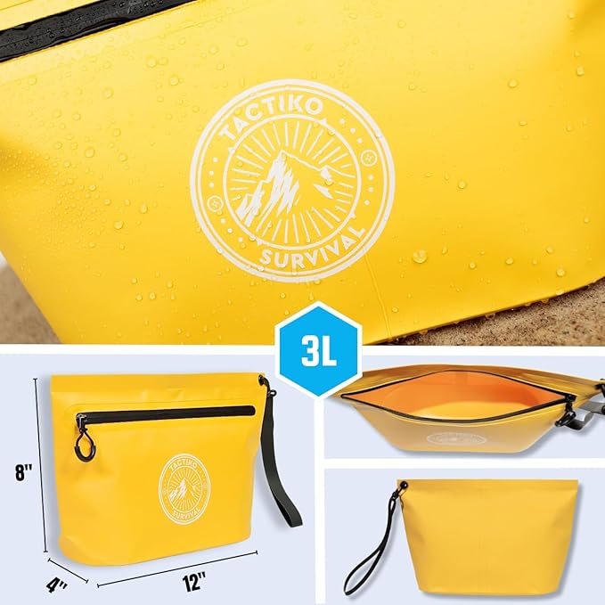 3-Pack Tactiko Heavy-Duty Splash Water Resistant Zipper Pouches - Hold-All Organizers for Dry Bags, Travel Bags (3, Blue/Yellow/Black)