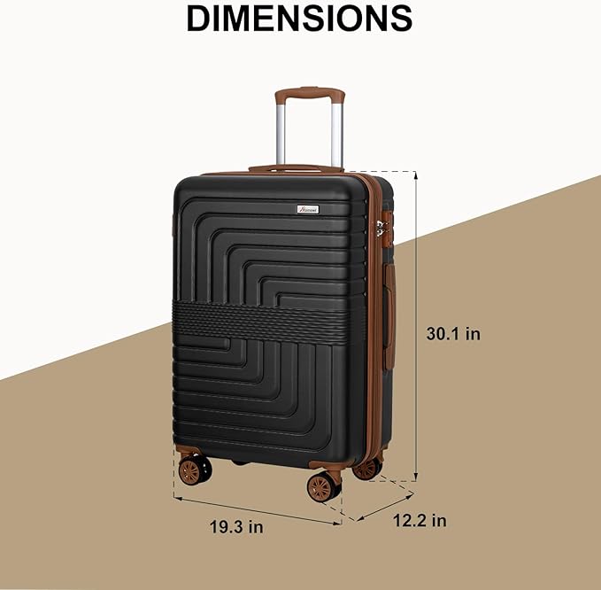 Romswi Expandable 28" Checked Luggage,Large Hardshell Suitcase with Double Spinner Wheels for 20% More Space, Airline Approved Lightweight Hardside Luggage, Scratch-Resistant & YKK Zipper,Black