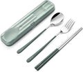 DEVICO Portable Utensils, Travel Reusable Silverware Flatware Set for Lunch, 18/8 Stainless Steel 4-Piece Camping Cutlery Include Fork Spoon Chopsticks with Case (Green)