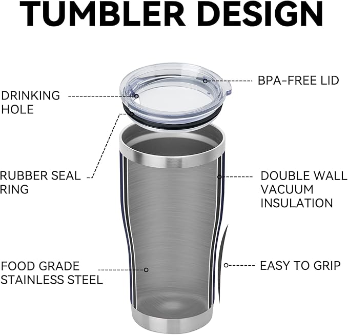 DOMICARE 20oz Tumbler with Lid Stainless Steel Tumblers Bulk, Double Wall Vacuum Insulated Coffee Travel Mug Powder Coated Tumbler, Navy
