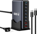 500W Fast Charging 8 Port USB C Charger Block with Nylon Fast Charging Cable, Multi-Device Charging Station Wall Desktop Charger with GaN Ⅲ Technology, USB-C Charger Adapter for MacBook/iPad/iPhone 16