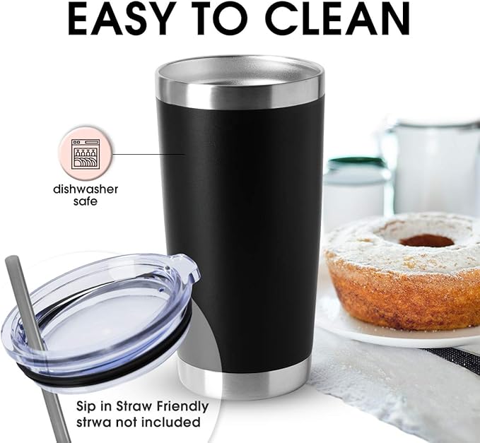 HASLE OUTFITTERS 20oz Stainless Steel Tumblers Bulk, Insulated Travel Cup with Lid, Double Wall Vacuum Coffee Mug for Cold & Hot Drinks 4 Pack, Black