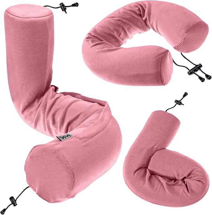 Dot&Dot Twist Memory Foam Travel Pillow for Airplanes - Travel Neck Pillow for Sleeping - Airplane Pillow for Neck Support, Chin, Lumbar and Leg - Adjustable, Bendable Neck Roll Pillow