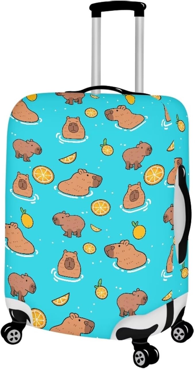 Capybara Suitcase Cover Elastic Luggage Covers for Suitcase Fit 18-21 Inch, Zip Closure Baggage Case Anti-Scratch Luggage Covers Protector Cute Cartoon Animal Baggage Cover