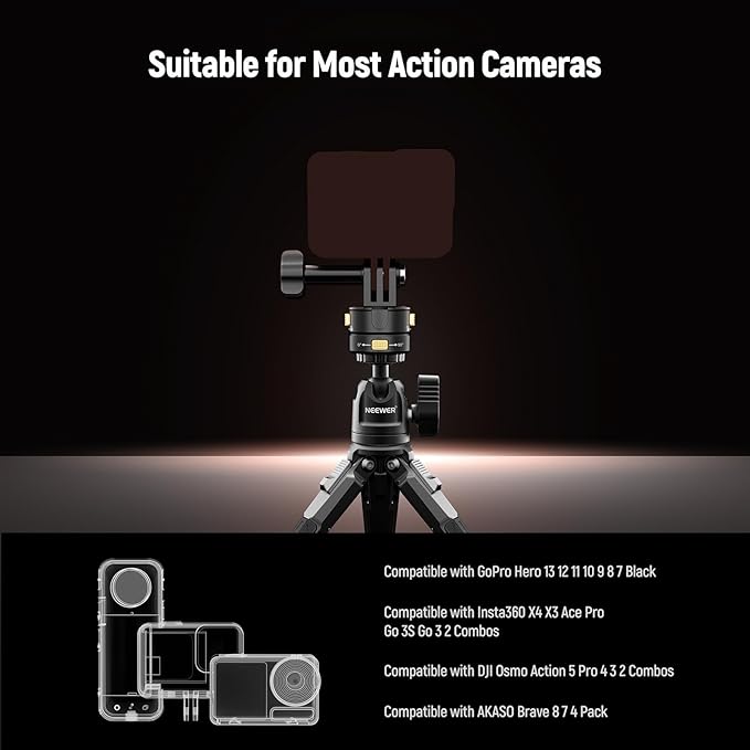 Neewer 6 in 1 Action Camera Mount Kit, Compatible with Hero 13 12 11 Max DJI Osmo Action Insta360, Metal Magnetic Quick Release Mount with 1/4" Thread & Folding Fingers for POV Shots, GP-23
