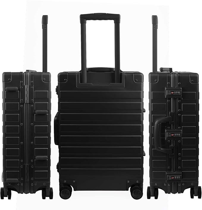 TRAVELKING All Aluminum Luggage with TSA Locks Metal Hard Shell Zipperless Spinner Alloy Metal Suitcase (Cool Metallic, 24 Inch)