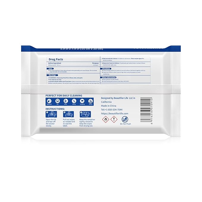 75% Alcohol Unscented Sanitizer Wipes, Moisturizing Hand Sanitizing Wet Wipes with Aloe Vera, 200-Count Bulk Pack with Travel-Friendly Design, 50 Count x 4 Packs