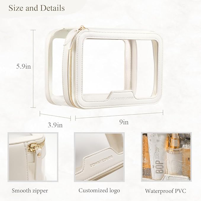 ROWNYEON Clear Makeup Case Toiletry Bag Multipurpose Travel Makeup Train Case Portable Cosmetic Organizer Transparent Storage Bag