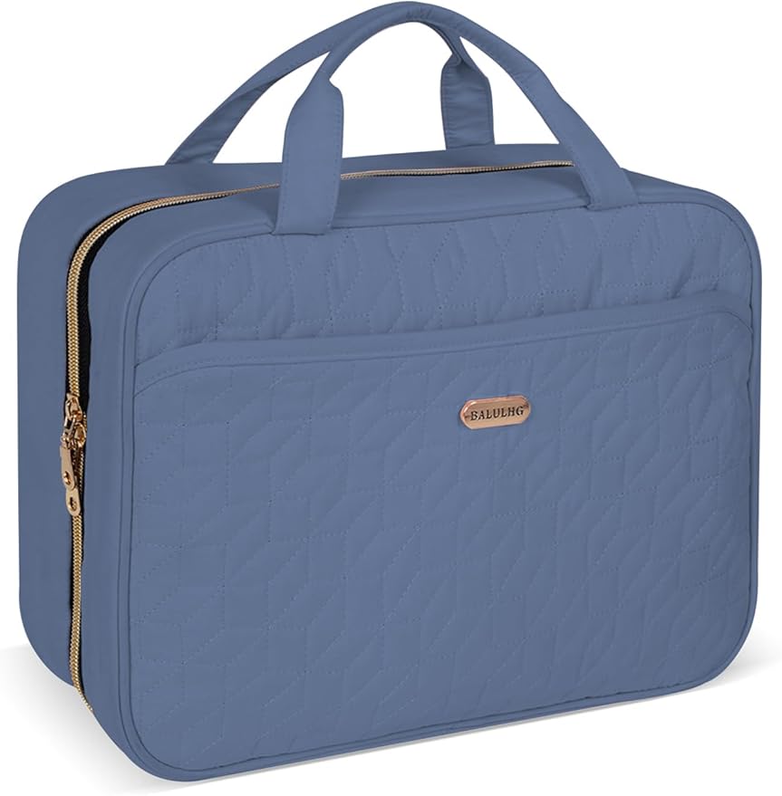 Blue Toiletry Bag, Makeup Organizer, Travel Bag For Women Mens Toiletries, Waterproof with Hanging Hook, Large Capacity