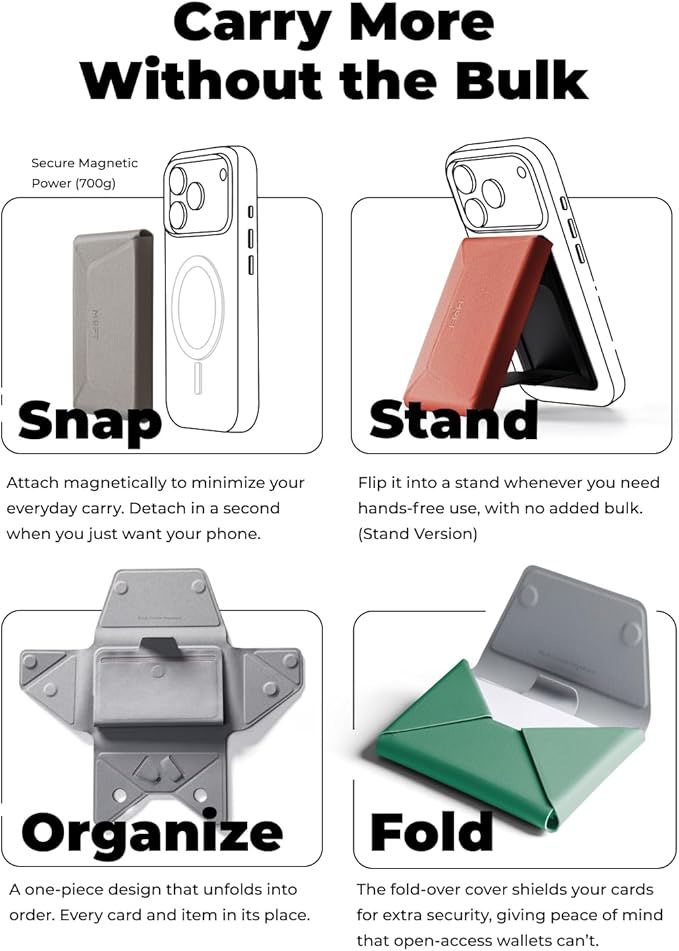 MOFT Magsafe Wallet, 8-Card Holder, Magnetic Phone Stand with Pull to Access Design, RFID Blocking, Angle Adjustment & MOVAS Minimalist Snap Field Wallet for Men Travel Essentials, Misty Cove