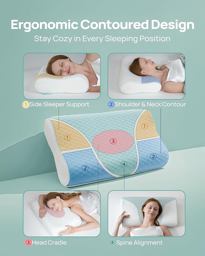 Cervical Neck Pillow, Side Sleeper Pillow for Neck Pain Relief, Adjustable Contour Pillow for Sleeping, Ergonomic Memory Foam Pillow, Orthopedic Cooling Pillow Back Stomach Sleeping, Queen Size