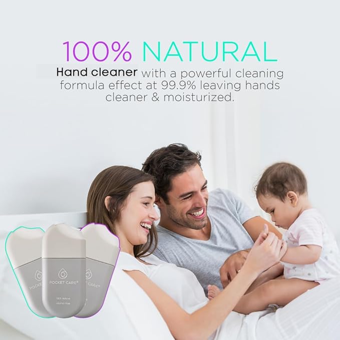 POCKET CARE | 3 Pack Grape scented Hand Cleanser Moisturizing Spray 1.5 Fl OZ- for Hands | Organic | Travel Size - Travel Accessories | 100% natural