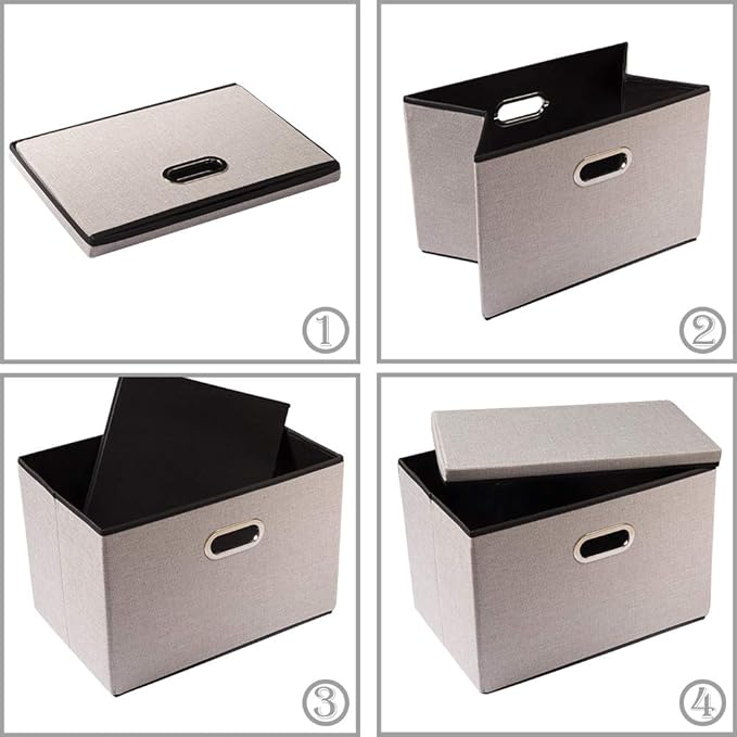 PRANDOM Extra Large Collapsible Storage Bins with Lids [3-Pack] Linen Fabric Foldable Storage Baskets Boxes Organizer Containers Cube with Cover for Bedroom Closet Office Nursery (22.8x15.7x13.8)