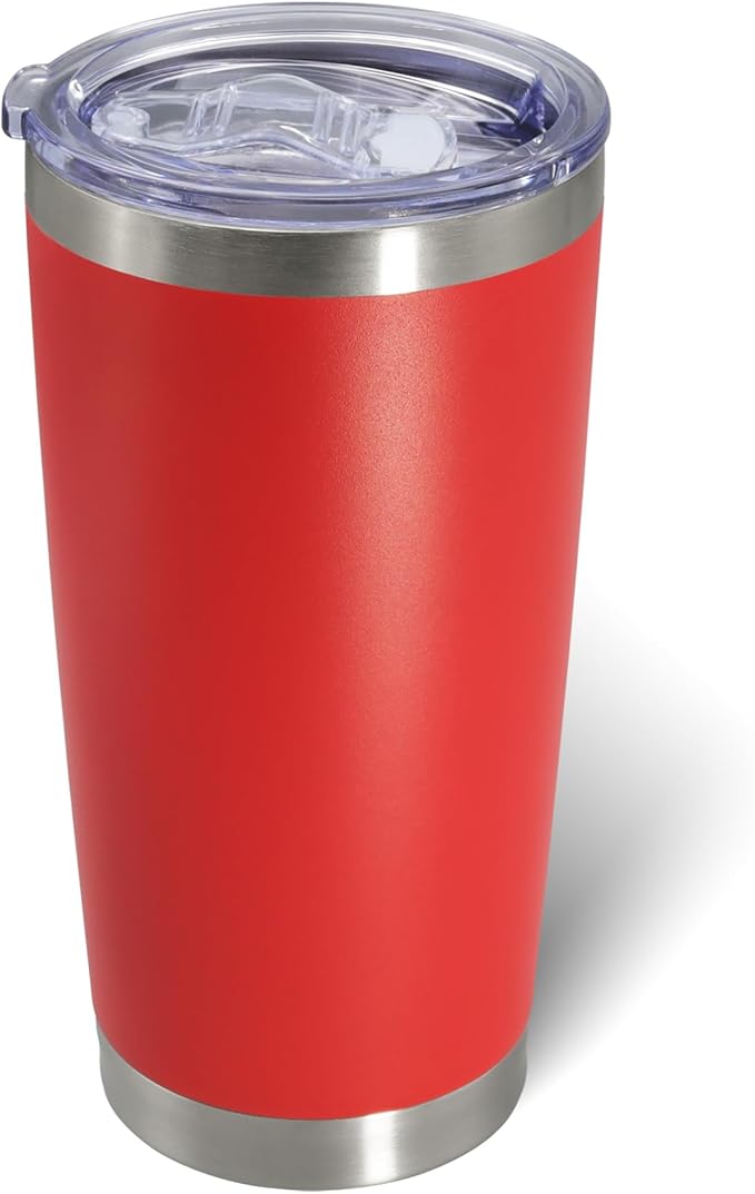20oz Tumbler Bulk Stainless Steel Tumblers with Lid Vacuum Insulated Double Wall Travel Coffee Mug Powder Coated Tumbler Cup for Hot and Cold Drinks(Red, 1 pack)