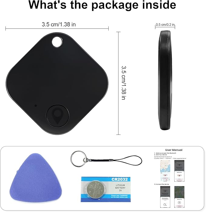 Bluetooth Tracker Smart Tag 4 Pack, Work with Apple Find My (iOS Only, Not for Android), Loud Sound, Item Finder for Keys, Backpack, Suitcase, Wallet, Luggage, Black