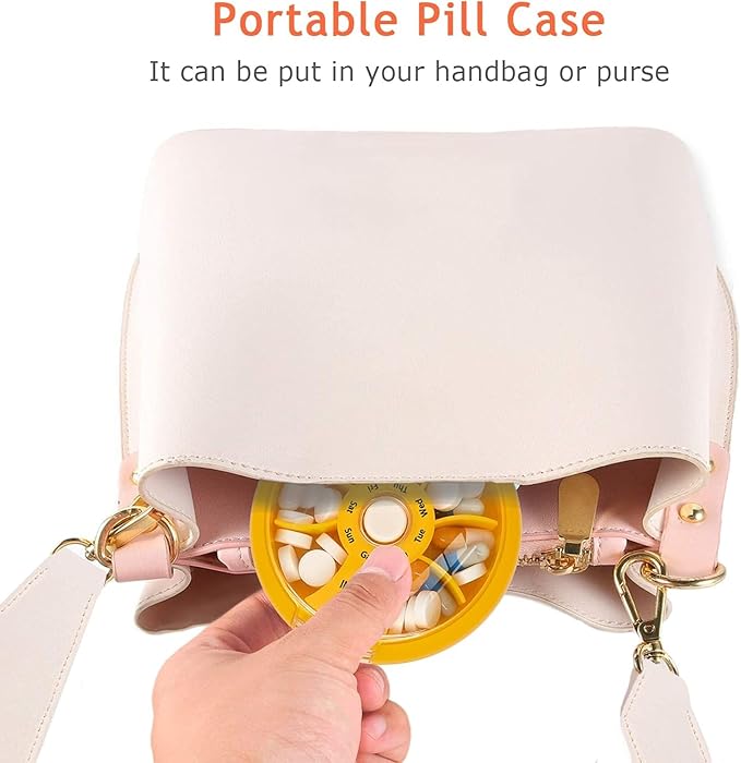 8PCS INVODA Weekly Pill Organizer 7 Compartment Rotating Pill Box for Daily Medication & Vitamins - Portable Travel Pill Case Fish Oil Supplements Vitamins Organizer
