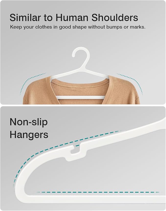 100 Pack Clothes Hangers, Non Slip Plastic Coat Hangers, Space Saving Hangers, Heavy Duty, Hanging Dry Wet Clothes, 16.4" x 8.3", White, UAPY05100W