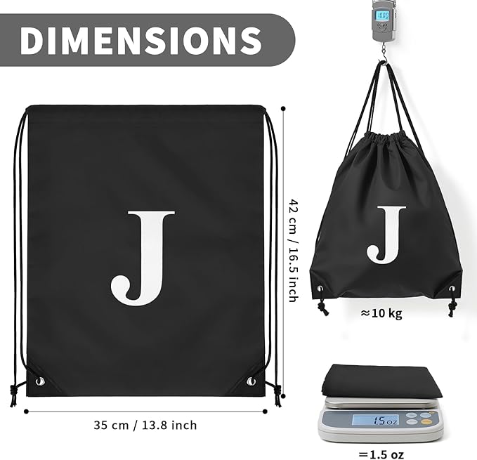 ZOMFELT 6Pcs Drawstring Backpack Drawstring Gym Bags, Foldable Draw String Backpack with Multiple Colors and Letters, Lightweight Polyester Cinch Bag for Gift, Beach, Sports, Travel, Swim (Letter J)