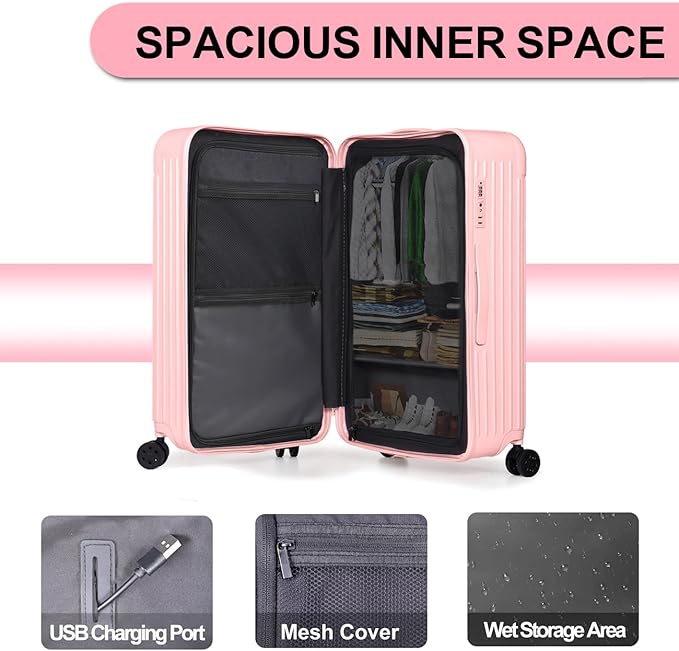 Krute Luggage Sets 2 Piece Suitcase PC+ABS Hardside Double Spinner Wheels TSA Lock Carry On Luggage 20+28 Inch (Pink)