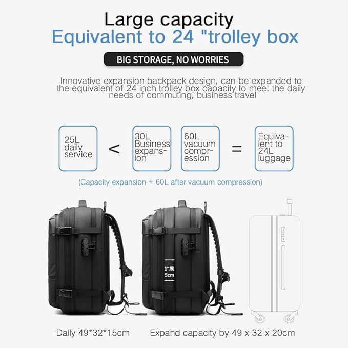 Men Travel Backpack vacuum compression 17 inch Laptop Backpack Business Large Capacity school Backpack Expanded Hiking Backpack