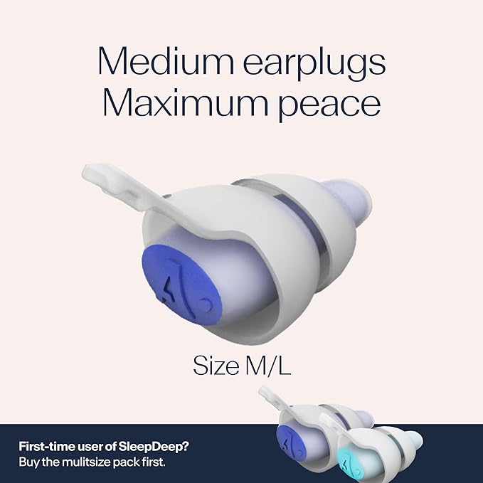 Alpine SleepDeep - Soft Ear Plugs for Sleeping and Concentration - New 3D Oval Shape and Noise Reducing Gel for Better Attenuation - 27 dB - Ideal for Side Sleeper - 1-Pair Reusable: M/L White
