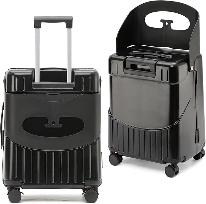 20-Inch Ride-On Suitcase for Kids & Adults – TSA-Approved Underseat Carry-On Luggage with 360° Wheels, Built-In Seat & Safety Belt – Lightweight Durable Spinner Suitcase for Airplane Travel Fits Ages