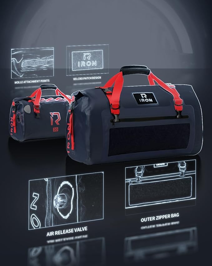 IRON JIA'S Motorcycle Dry Bag - Waterproof Duffle & Luggage Tail Bag Saddle Bags with Roll Top Closure, Shoulder Straps, Inner Pocket and Mesh Pocket (Navy Blue, 50L)
