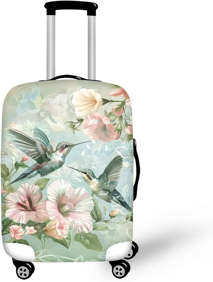 Hummingbird Luggage Cover for Women Travel Luggage Covers for Suitcase Elastic Spandex Suitcase Covers Protector with Zipper Flower Suitcase Covers for Luggage Fit 30-32 Inch