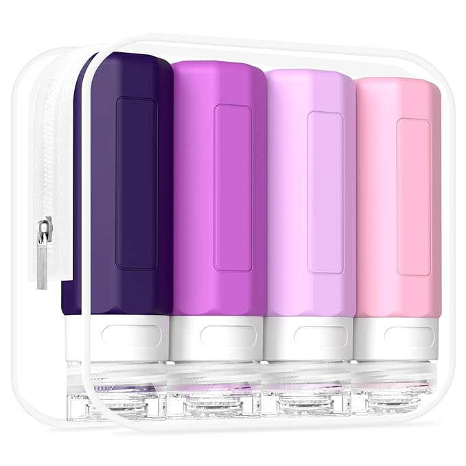 Redfly Travel Bottles for Toiletries, 3oz Tsa Approved Travel Size Containers, BPA Free Leak Proof Squeezable Containers for Toiletries, Silicone Refillable Essentials for Shampoo Conditioner Purple