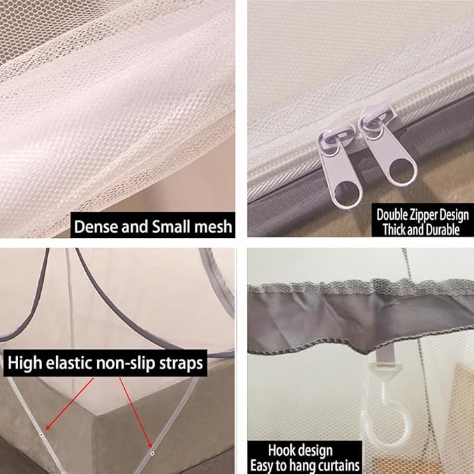 Pop-Up Mosquito Net Tent for Beds Portable Folding Canopy with Net Bottom, Fits Twin to King Size 79x71x59inch, Easy Install Wash for Baby Adults, Indoor Outdoor Use (Gray-Queen Bed)