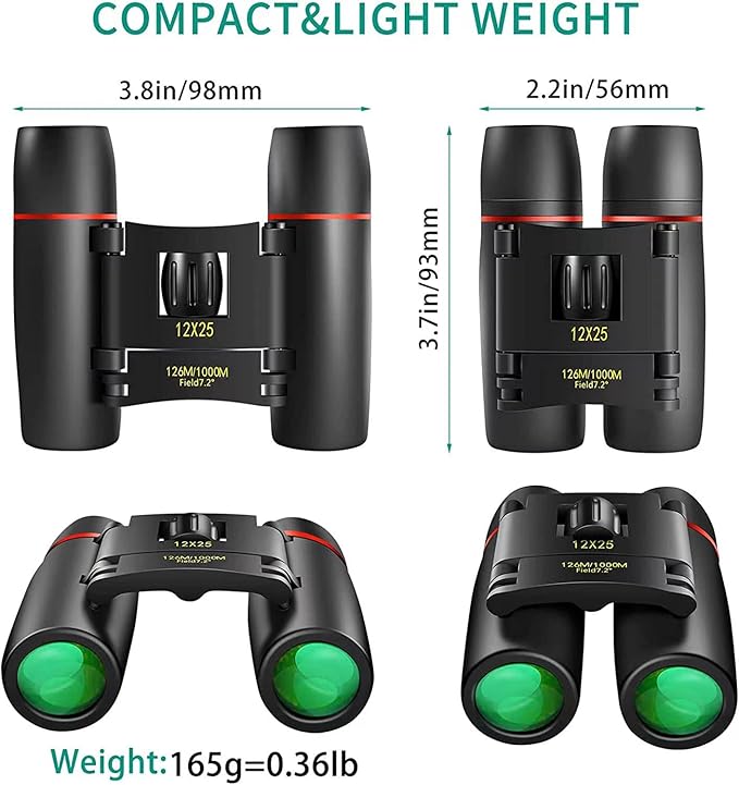 POLDR 12X25 Small Pocket Binoculars Compact Adults,Mini Kids Binoculars Boys for Bird Watching,Concert Theater Opera