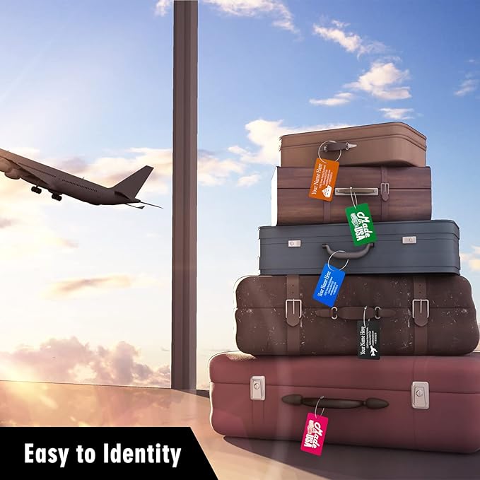 Luggage Tags for Suitcase - Personalized Engraved Metal Tag for Cruise Travel - Custom Name Tags Suitable for Bags and Backpacks(Red)
