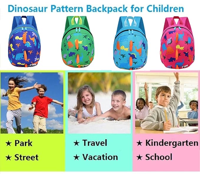 DB Dinosaur Toddler Mini Backpack with Leash, Children Kids Baby Harness Bookbag (Green)