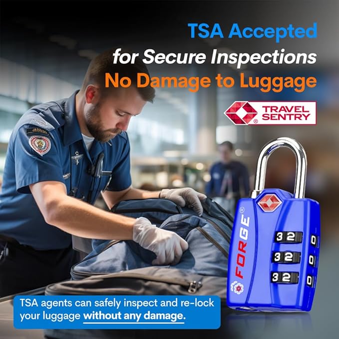 Forge TSA Locks 2 Pack - Open Alert Indicator, Alloy Body and Hardened Steel Shackle with Re-settable 3-Digit Combination