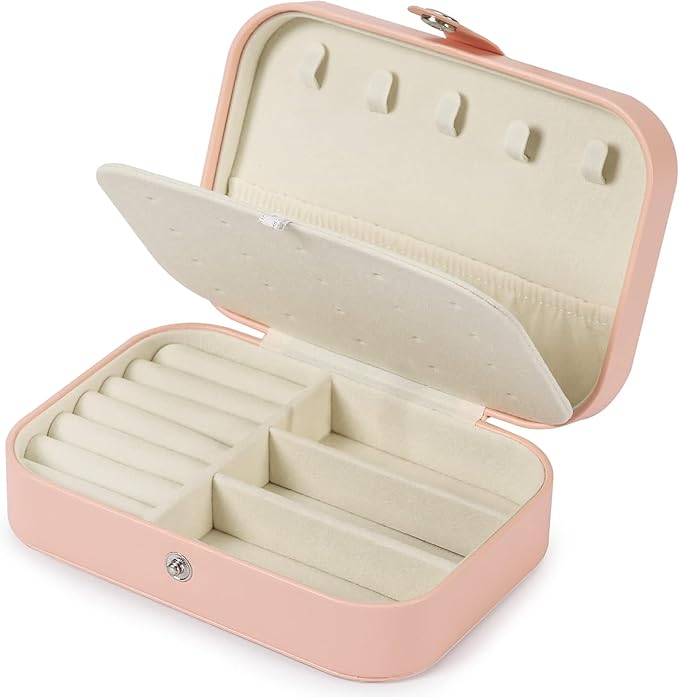 Travel Jewelry Box, PU leather Small Jewelry Organizer For Female Girls, double layer portable mini travel case for storing earrings, rings, necklaces.(pink 2pcs)