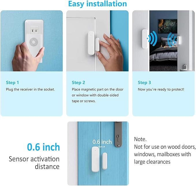 Wireless Door Chime, Door Open Sensor Alarm When Entry Business/Office/Store (500ft Range 51 Ringer Adjustable Volume) Home Alert Bell for Kid/Toddler Safety,2 Receiver +5 Sensor