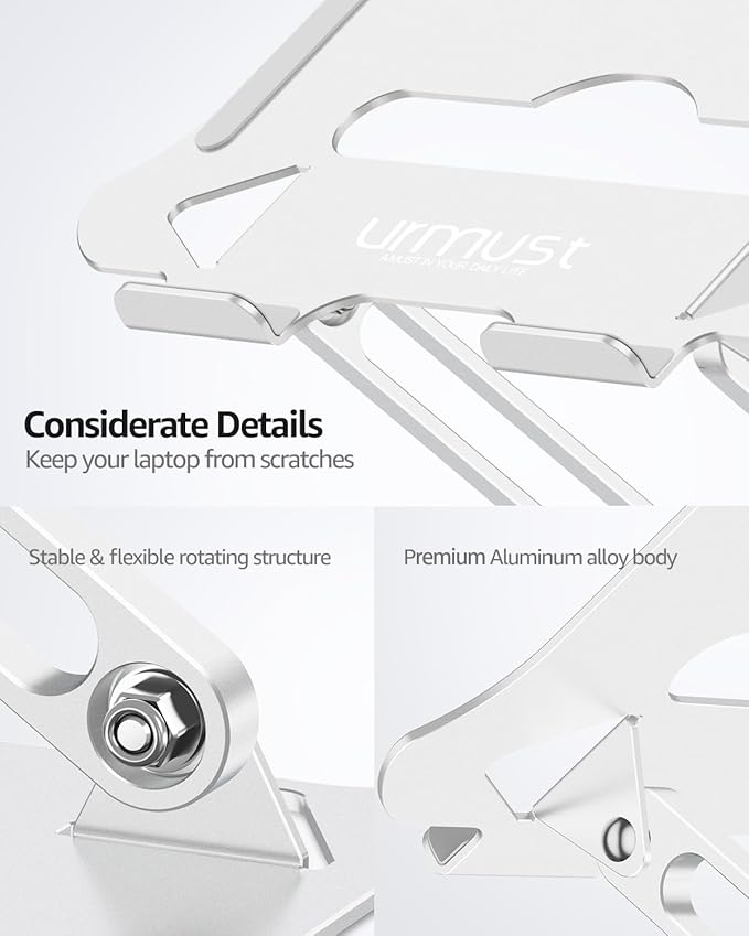 Urmust Laptop Notebook Stand Holder Adjustable Ultrabook Stand Riser Portable Compatible with MacBook Air Pro HP Dell XPS Lenovo All laptops 10-15.6"(Silver)