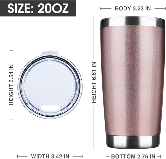 20oz Tumbler Bulk Stainless Steel Vacuum Insulated Tumblers with Lid Double Wall Travel Mug Powder Coated Coffee Cup, Suitable for Ice Drinks and Hot Beverage (Rose gold 12pack)