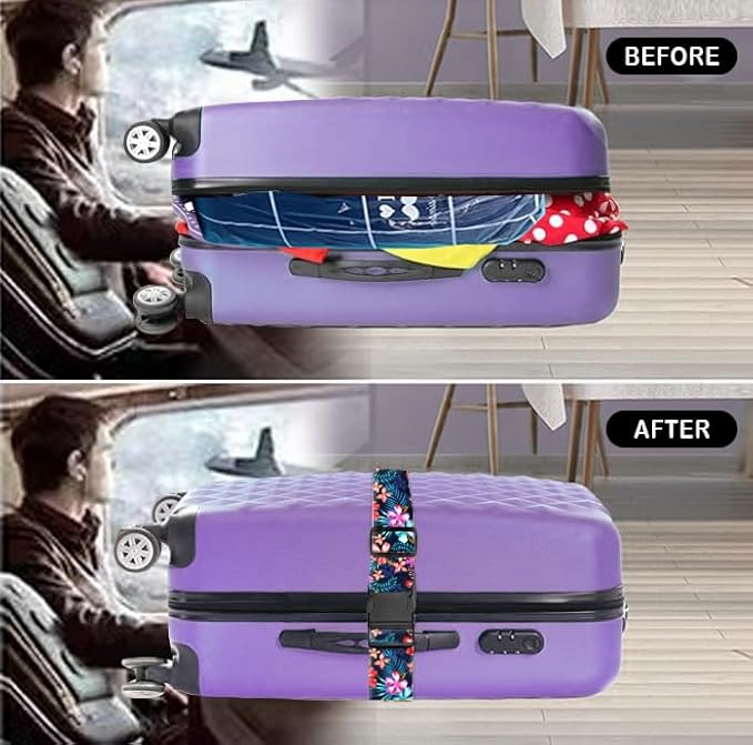 Luggage Straps for Suitcases Travel Belt Accessories, Cute Suitcase Strap, Adjustable Luggage Belt Strap, Heavy Duty with Quick-Release Buckle Luggage Strap Luxury Purple Flowers