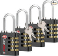 Forge Dual-Opening: Key or Combination Access Lock, TSA Approved Locks for Luggage, Pelican case, Travel, Gym, School, Stainless Steel Shackle. (Black, 4 Pk)