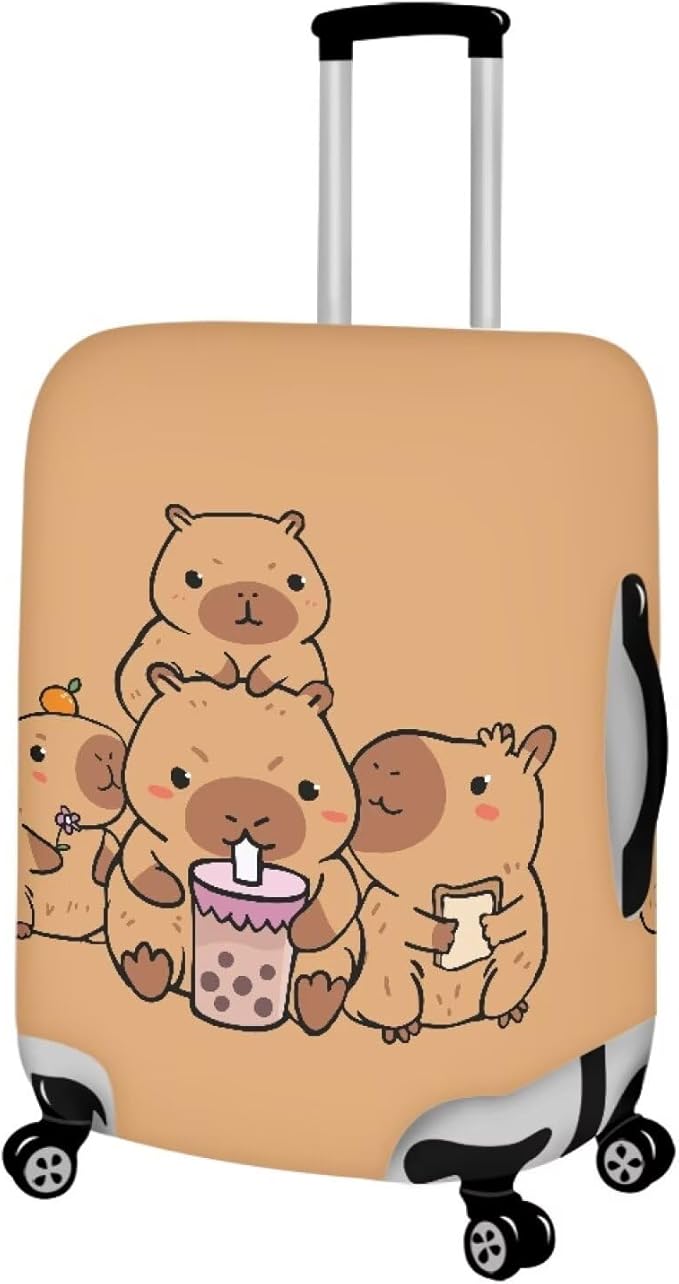 Milk Tea Capybara Luggage Cover Fit 30-32 Inch Universal Thickness Suitcase Covers Protector with Invisible Zipper Scratch-Resistan Travel Luggage Baggage Case