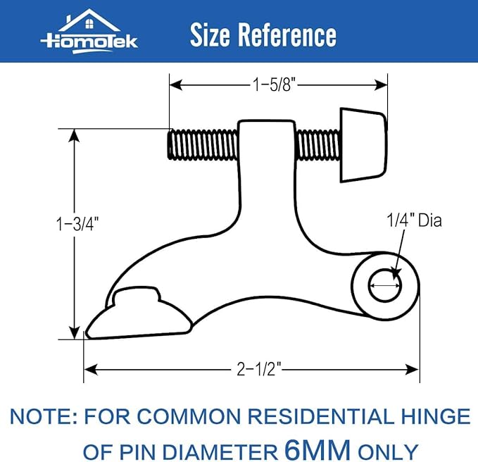 HOMOTEK 36 Pack Hinge Pin Antique Brass Door Stopper, Adjustable Deluxe Heavy Duty Door Stopper 2-1/2"x1-3/4”, with Black Rubber Bumper Tips