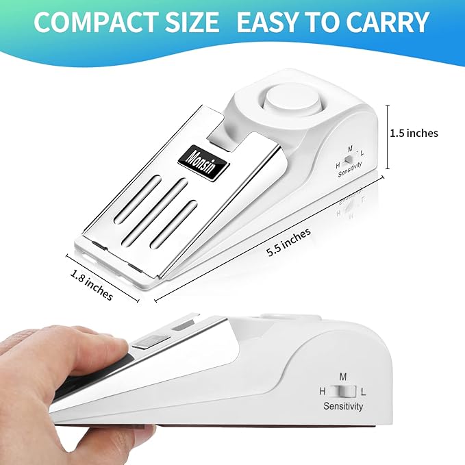 Door Stop Alarm, Door Stopper with 120DB Security Alarm, Floor Wedge Doorstop for Travel Apartment Home House (Pack of 4)