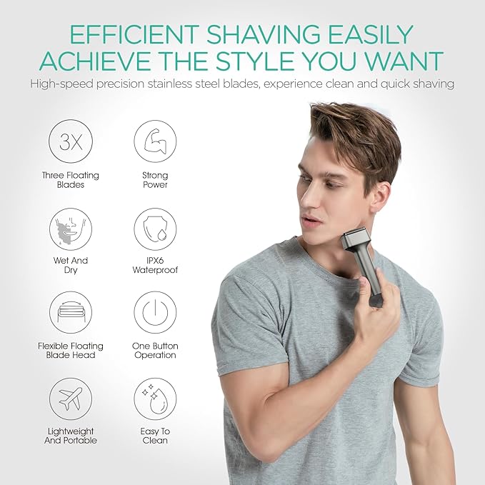 VOYOR Foil Shaver Electric Razor for Men 3 in 1 Shavers for Men with Double Foil Wet & Dry Face Shaver Lightweight Handheld Smooth Shave IPX6 Washable USB-C Rechargeable Travel Razor TX310 (Gray)