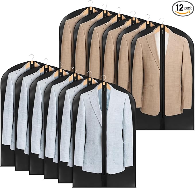 Zilink Clear Garment Bags for Hanging Clothes Clear Suit Bags for Closet Storage Breathable Suit Bag for Travel for Suits, Coats, Jackets, Set of 12