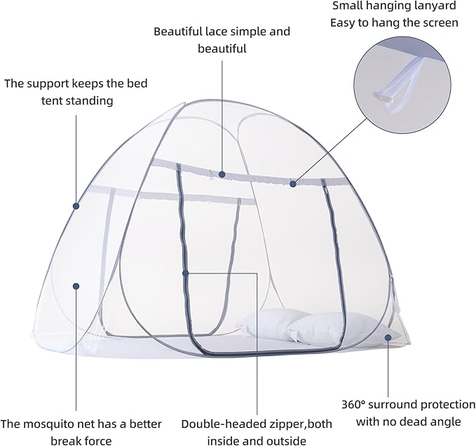 Pop-Up Mosquito Net Tent for Bed, Portable Folding Design Outdoor Camping Bed Tent with Net Bottom for Baby Adults, Easy to Install and Wash for Twin Size Bed 75 x 59 x 39 inch