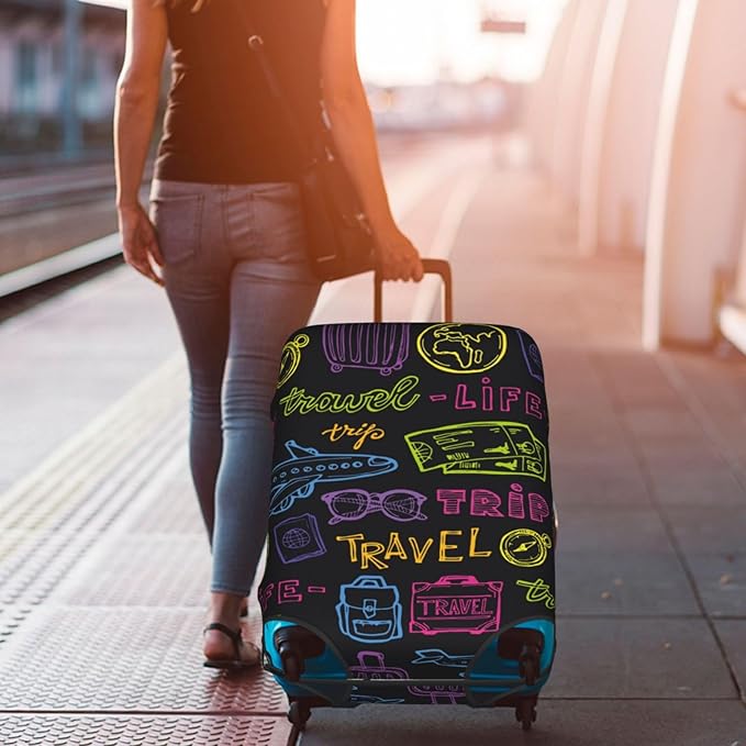 Trip Colored Graffiti Travel-Life Style Luggage Cover Washable Suitcase Protector, Luggage Tag Travel Birthday Gifts For Men Women (L 26-28 Inch Luggage)