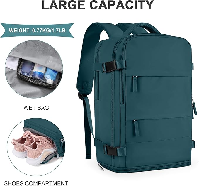 coowoz Travel Backpack For Women Men,Carry On Backpack,Hiking Backpack Waterproof Outdoor Sports Rucksack Casual Daypack Travel Essentials(Peacock Blue)