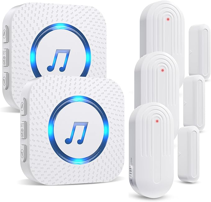 SanJie Door Sensor Chime for Door Opens, Business/Home/Office/Store, 500 FT Range, 26 Chimes, 5 Adjustable Volume, 3 Sensors + 2 Receivers