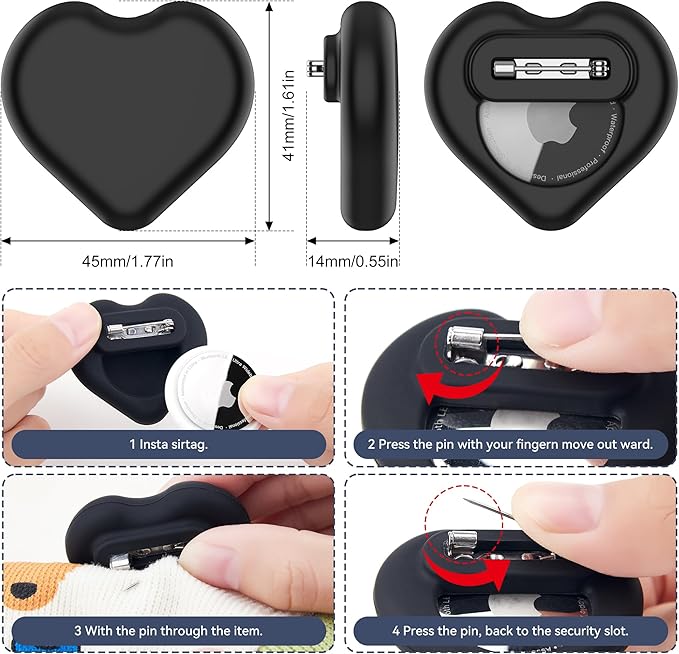 DDJ for AirTag Holder for Kids (2 Pack), Hidden Silicone Case for AirTag GPS Tracker for Kids with Invisible Pin, Anti Lost, Elderly, Luggage, Clothing, Backpack, Family Travel (Black,Pink)
